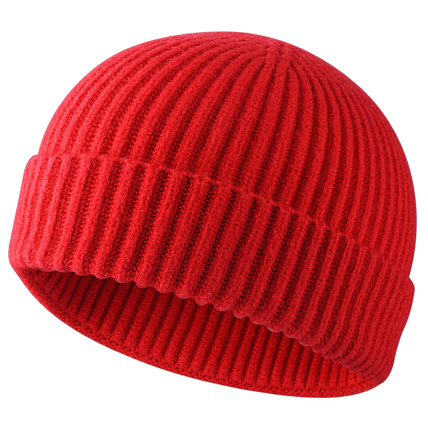 ROYBENS Swag Wool Knit Cuff Short Fisherman Beanie for Men Women, Winter Warm Hats