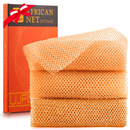 UJFQBH 3 Pieces African Bath Sponge African Net Long Net Bath Sponge Exfoliating Shower Body Scrubber Back Scrubber Skin Smoother,Great for Daily Use (Pink,Yellow,Purple)