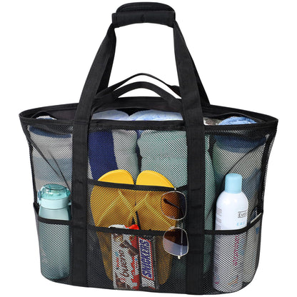 F-color Mesh Beach Bag Family - 9 Pockets Large Beach Tote for Cruise Vacation Essentials