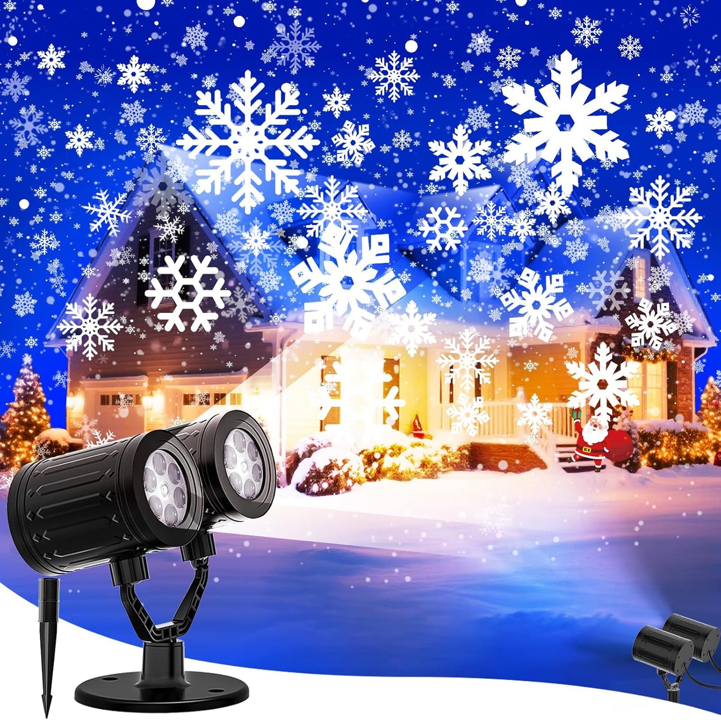 Snowflake Christmas Projector Lights Outdoor, 2025 Upgraded Double Head, 360° Rotating, IP65 Waterproof, Timer Function - Holiday, Party, Christmas Decorations & Gifts for Yard, Garden, Indoor