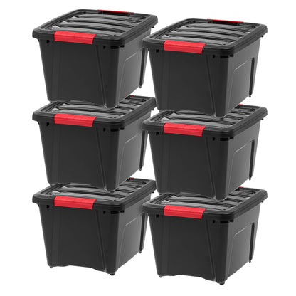 IRIS USA 13 Qt Stackable Plastic Storage Bins with Lids, 6 Pack - BPA-Free, Made in USA - Discreet Organizing Solution, Latches, Durable Nestable Containers, Secure Pull Handle - Pearl
