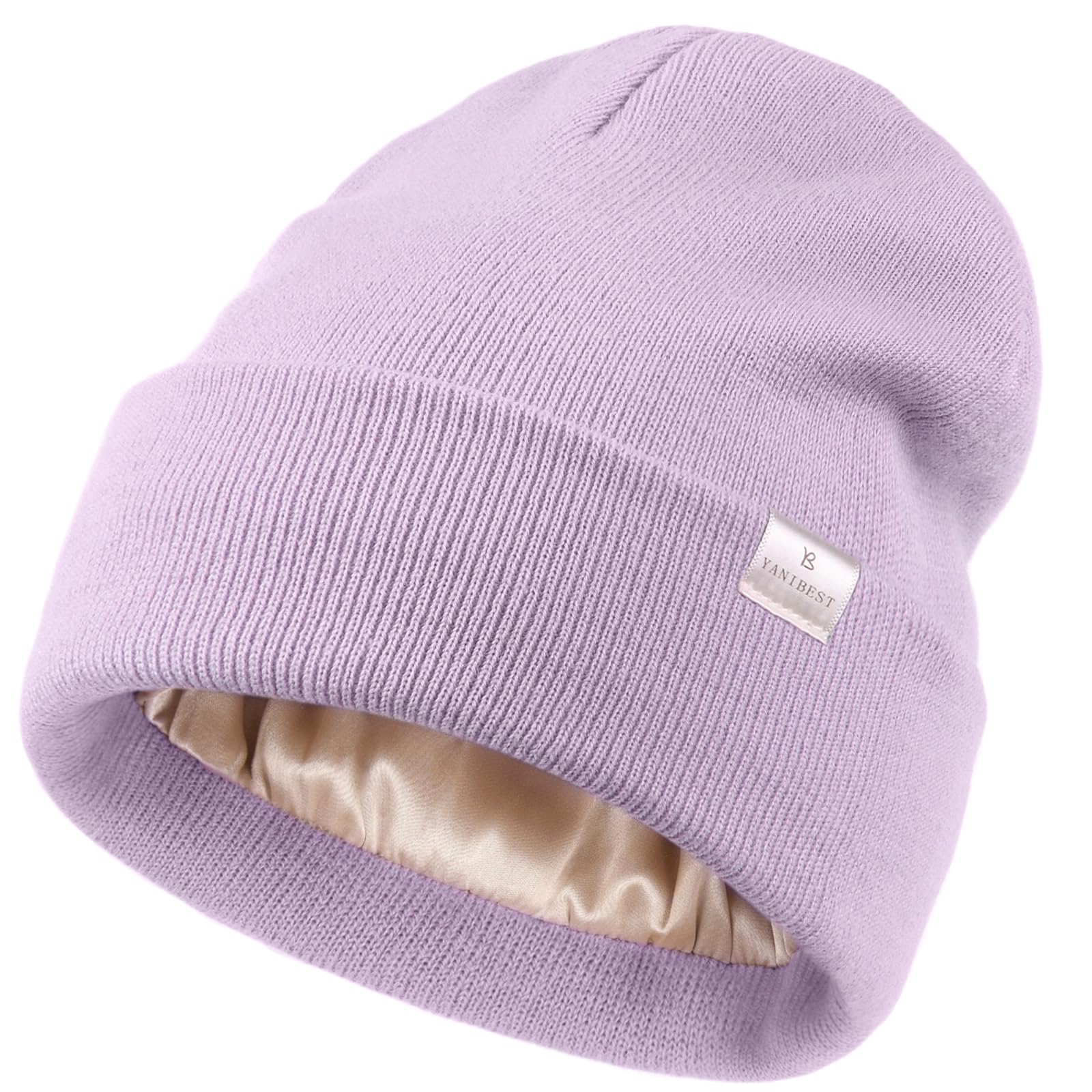 YANIBEST Womens Satin Lined Knit Beanie Hat Acrylic Winter Hats for Women Men Silk Lining Soft Slouchy Warm Cuffed Beanie Hat