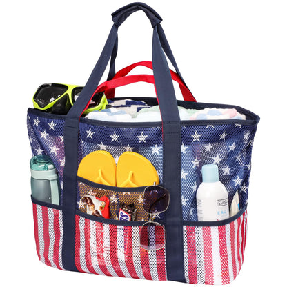 F-color Mesh Beach Bag Family - 9 Pockets Large Beach Tote for Cruise Vacation Essentials