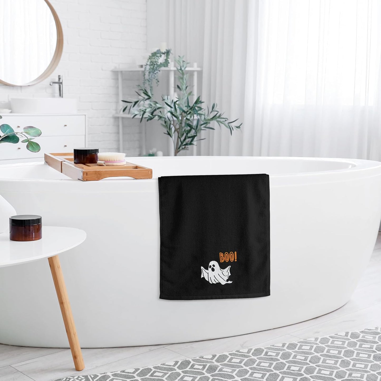 Halloween Hand Towels Set of 2 Embroidered Boo Ghost Dish Towels 13.7 x 29.5 Inch Spooky Home Decor Holiday Decorative Towels for Kitchen Bathroom