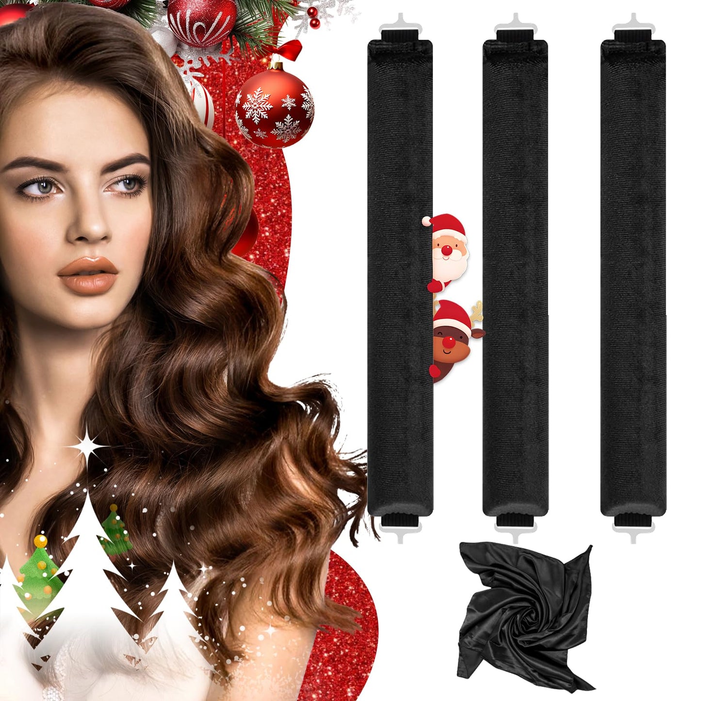 Heatless Curlers, Heatless Curls Overnight Set for Women, Soft Hair Curlers to Sleep In, Jumbo No Heat Hair Curlers Set with Headscarf and Hook for Long Hair (DarkBrown, 4 Packs)