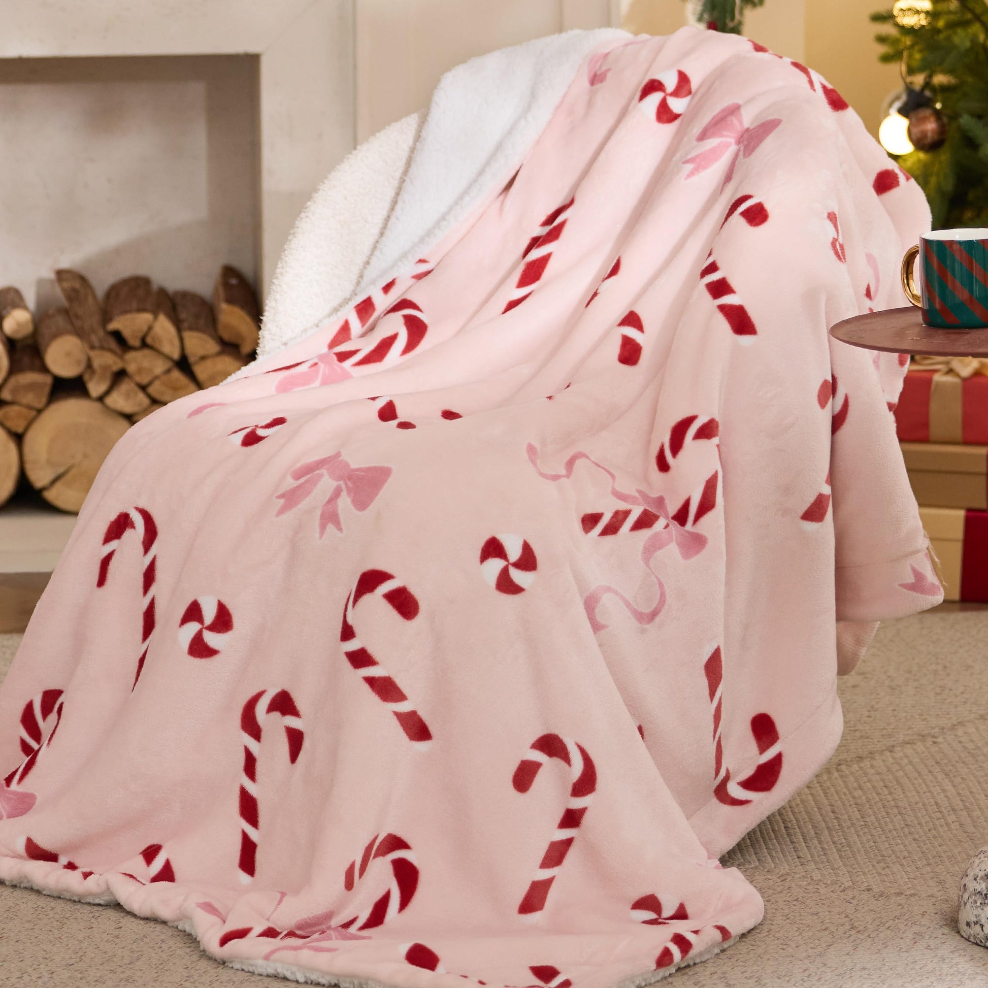 Bedsure Christmas Throw Blanket for Couch - Christmas Decorations Gifts for Women, Warm Sherpa Deer Throw Blanket, Red 50"x60"