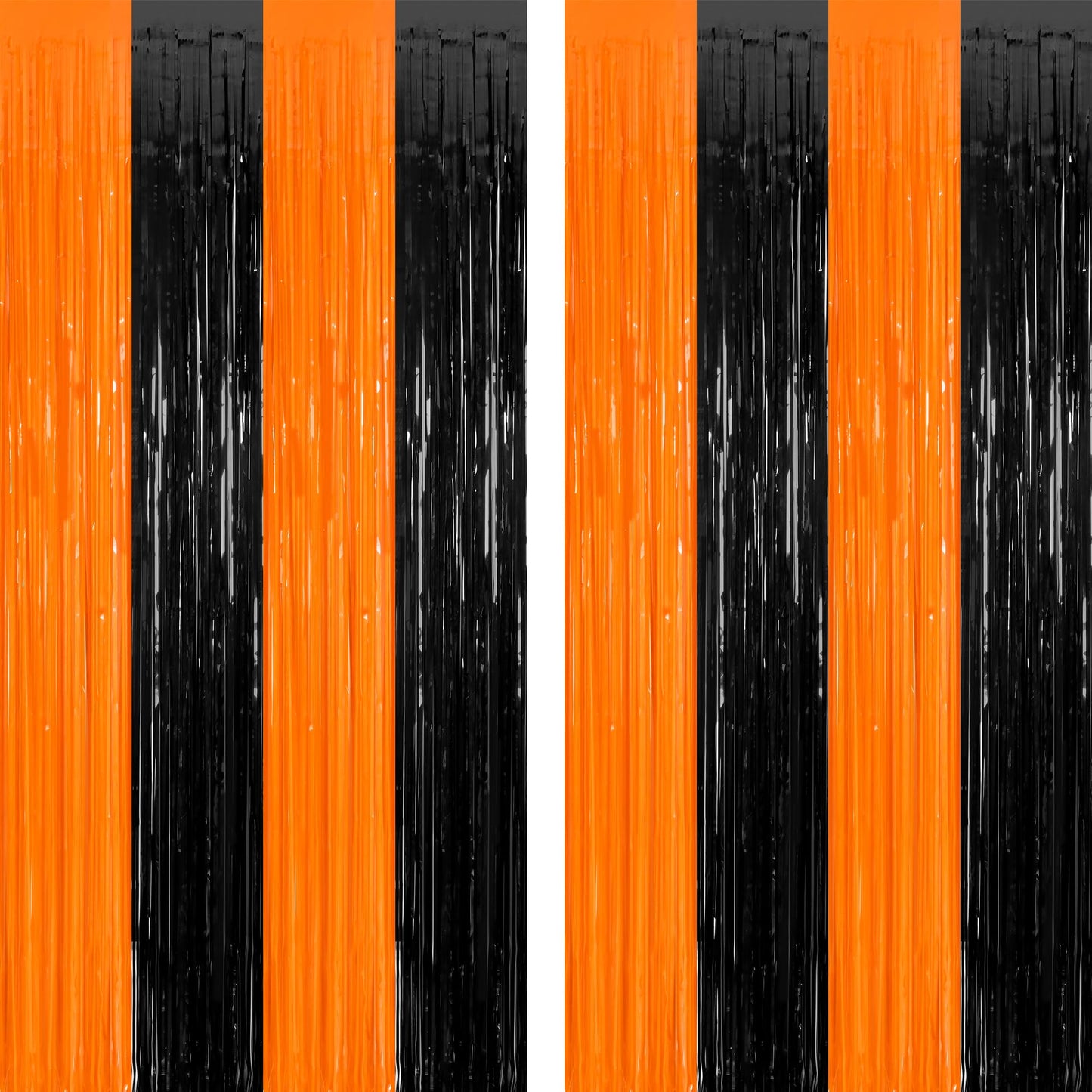2 Pack Halloween Backdrop, 3.28 FT x 7.05 FT Foil Fringe Curtains, Orange Purple Black Party Streamer Tinsel Backdrop Curtains, Halloween Decorations Door Decor Photo Props Party Supplies