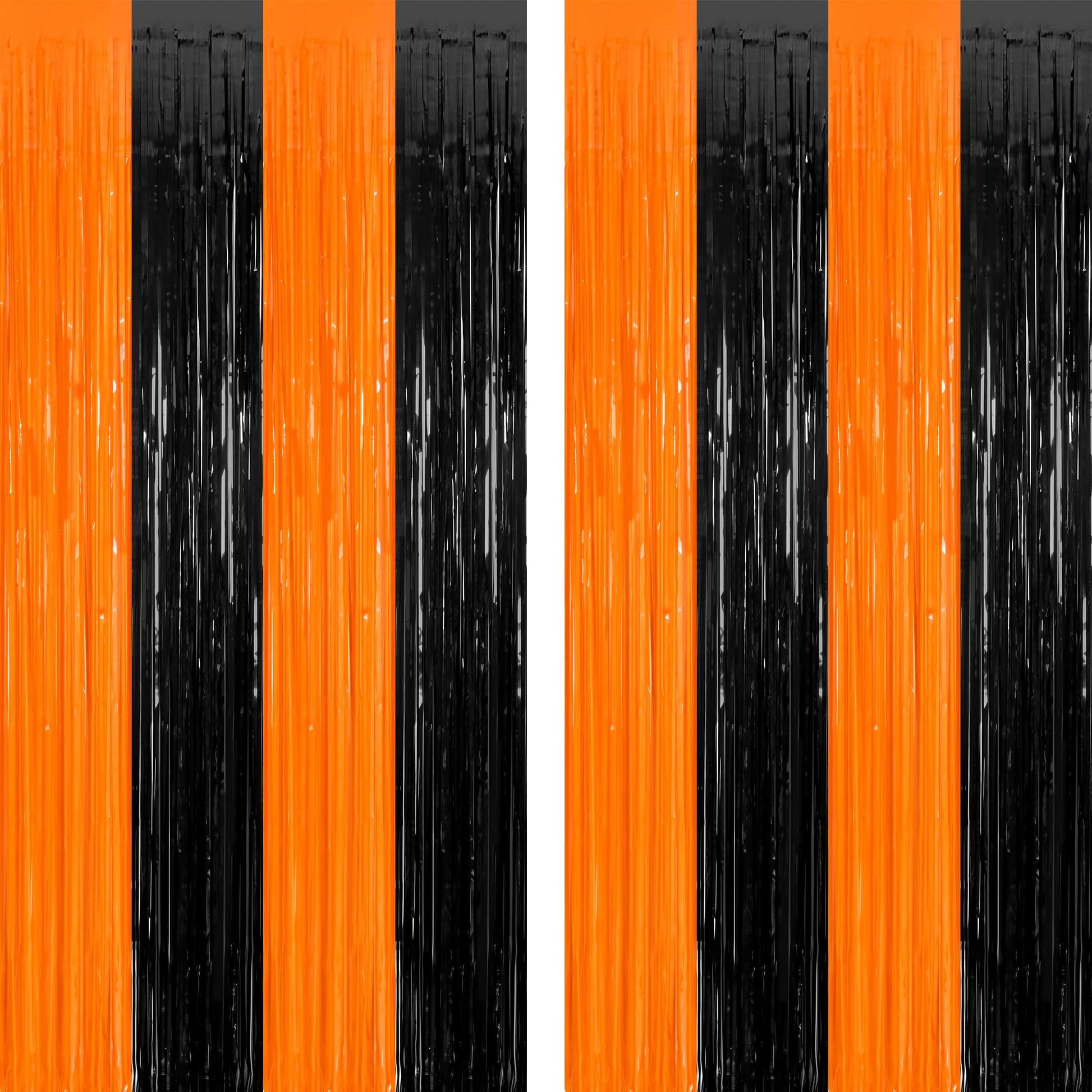 2 Pack Halloween Backdrop, 3.28 FT x 7.05 FT Foil Fringe Curtains, Orange Purple Black Party Streamer Tinsel Backdrop Curtains, Halloween Decorations Door Decor Photo Props Party Supplies