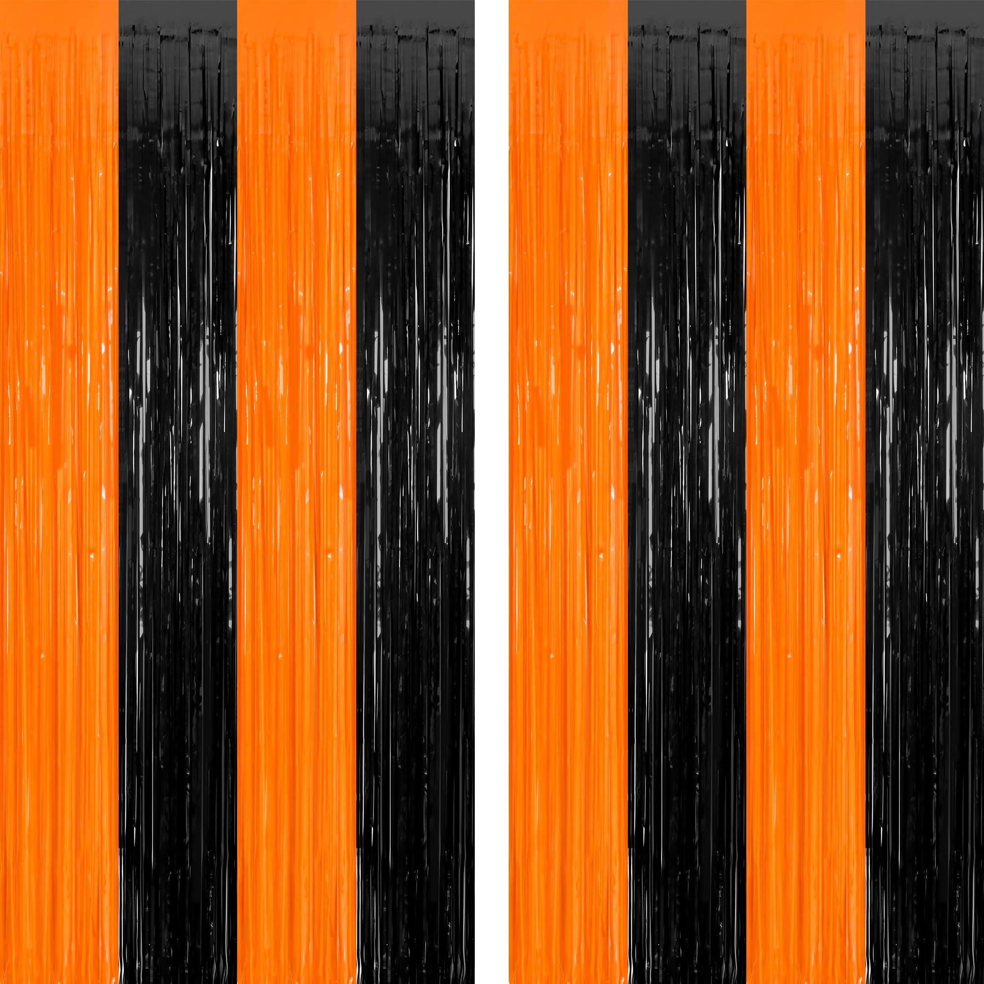 2 Pack Halloween Backdrop, 3.28 FT x 7.05 FT Foil Fringe Curtains, Orange Purple Black Party Streamer Tinsel Backdrop Curtains, Halloween Decorations Door Decor Photo Props Party Supplies