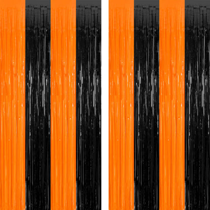 2 Pack Halloween Backdrop, 3.28 FT x 7.05 FT Foil Fringe Curtains, Orange Purple Black Party Streamer Tinsel Backdrop Curtains, Halloween Decorations Door Decor Photo Props Party Supplies
