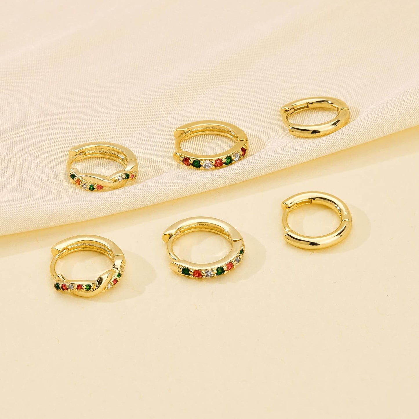 Inerney Gold Huggie Hoop Earrings Set for Women, Dainty Small Sterling Silver Earring Stacks Hypoallergenic Jewelry for Multiple Piercings, Trendy Twisted Cute Cartilage Hoops Birthstone Gift 3 Pairs