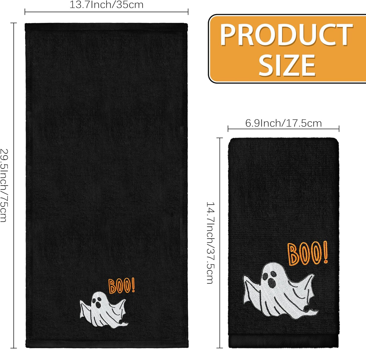 Halloween Hand Towels Set of 2 Embroidered Boo Ghost Dish Towels 13.7 x 29.5 Inch Spooky Home Decor Holiday Decorative Towels for Kitchen Bathroom