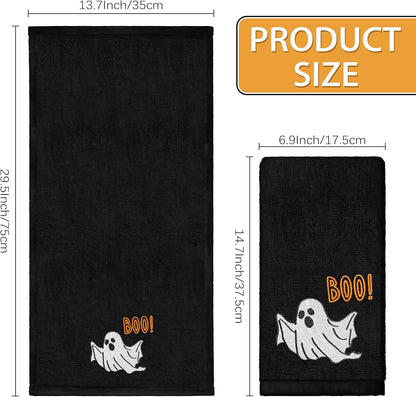 Halloween Hand Towels Set of 2 Embroidered Boo Ghost Dish Towels 13.7 x 29.5 Inch Spooky Home Decor Holiday Decorative Towels for Kitchen Bathroom
