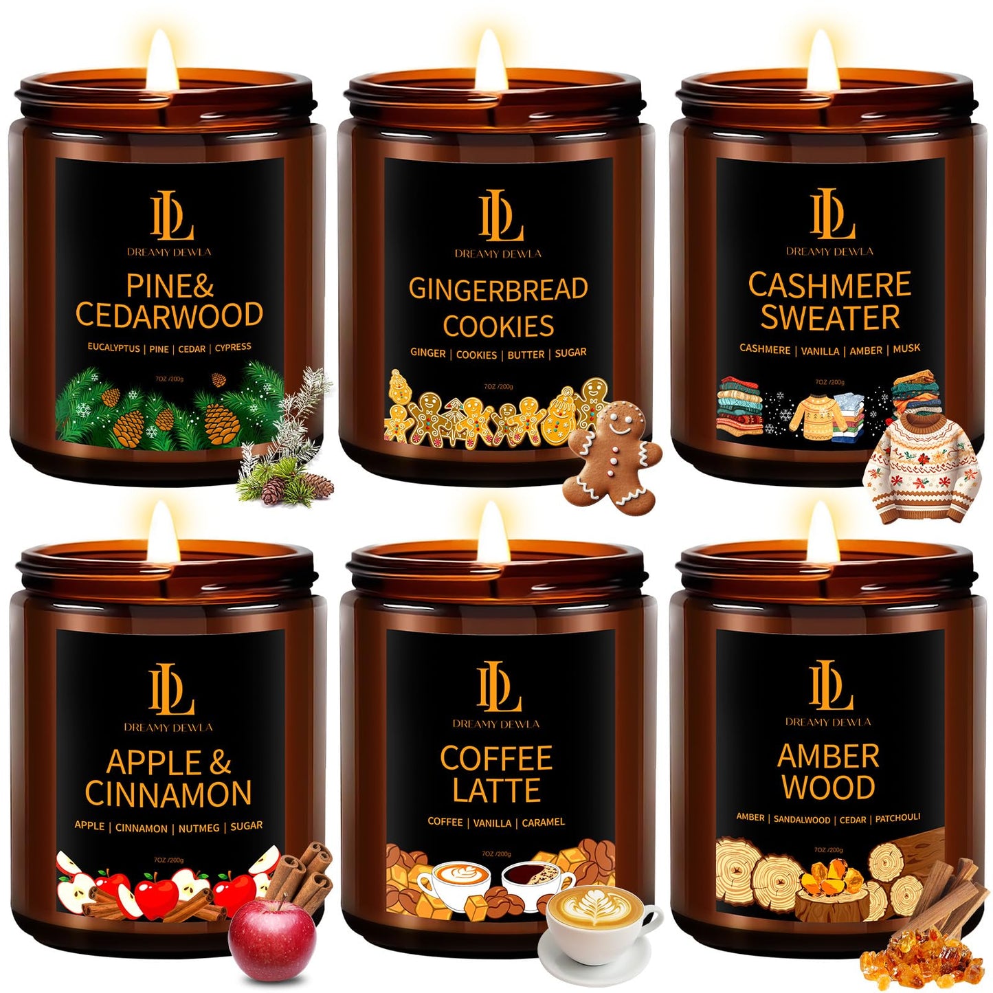 Winter Candle Set, Candles for Home Scented, 4 Pack Soy Candles for Holiday, Holiday Candle Gifts for Women Men, Winter Scents of Gingerbread Cookies/Apple & Cinnamon/Coffee Latte/Pine & Cedarwood