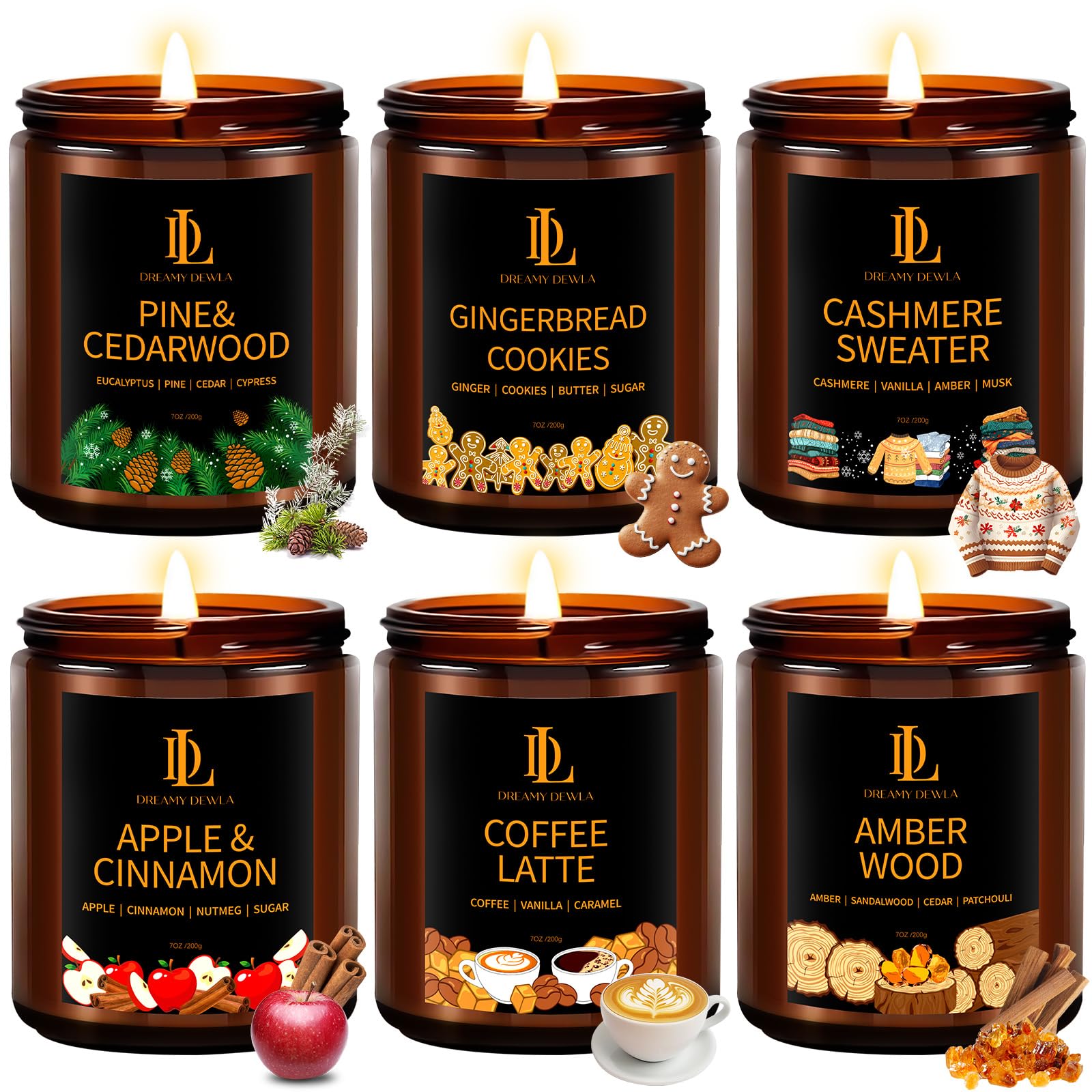 Winter Candle Set, Candles for Home Scented, 4 Pack Soy Candles for Holiday, Holiday Candle Gifts for Women Men, Winter Scents of Gingerbread Cookies/Apple & Cinnamon/Coffee Latte/Pine & Cedarwood