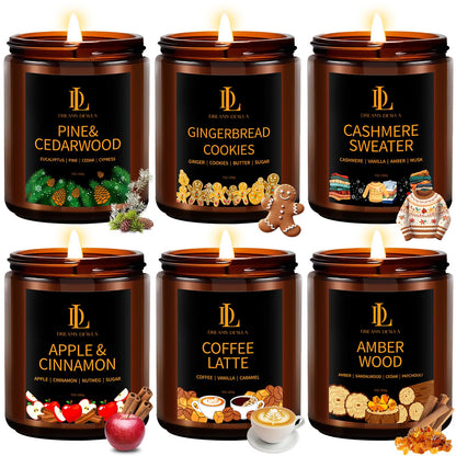 Winter Candle Set, Candles for Home Scented, 4 Pack Soy Candles for Holiday, Holiday Candle Gifts for Women Men, Winter Scents of Gingerbread Cookies/Apple & Cinnamon/Coffee Latte/Pine & Cedarwood
