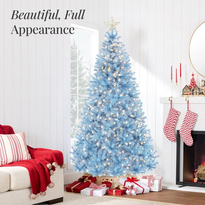 Best Choice Products 6ft Pre-Lit Baby Blue Christmas Tree, Full Artificial Holiday Decoration w/ 947 Branch Tips, 250 Lights, Foldable Base