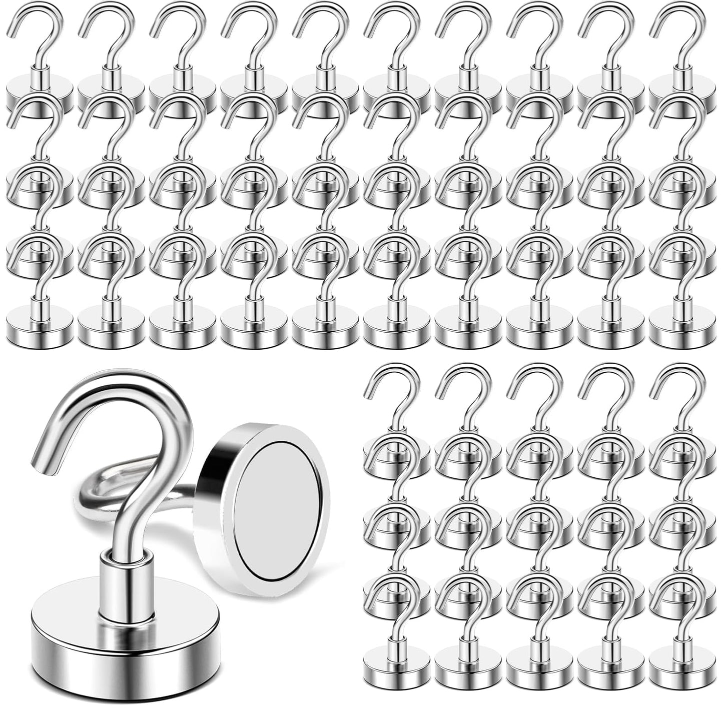 DIYMAG Magnetic Hooks, 30lbs+ Magnet Hook 2025 Cruise Cabin Ship Essentials Heavy Duty Strong Magnets Refrigerator Fridge Hanging for Classroom Beach Vacation Kitchen Grills Home 20 Pack (Silver)