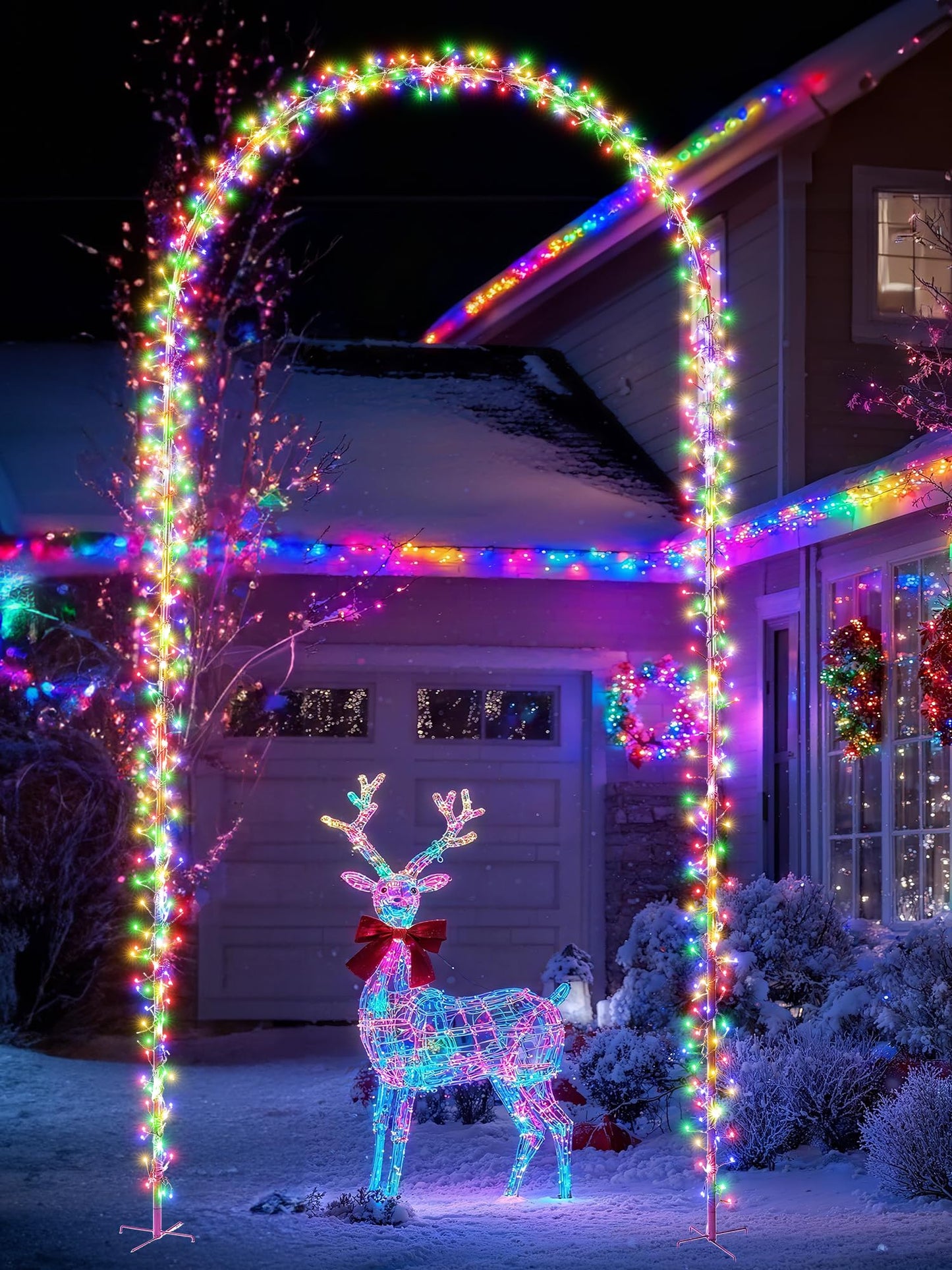 Flacchi Christmas Decoration Outdoor Arch Lights - 7.5FT 360LED Waterproof String Lights with Timer, 8 Modes for Holiday Party,Wedding, Garden, Patio (Warm White)