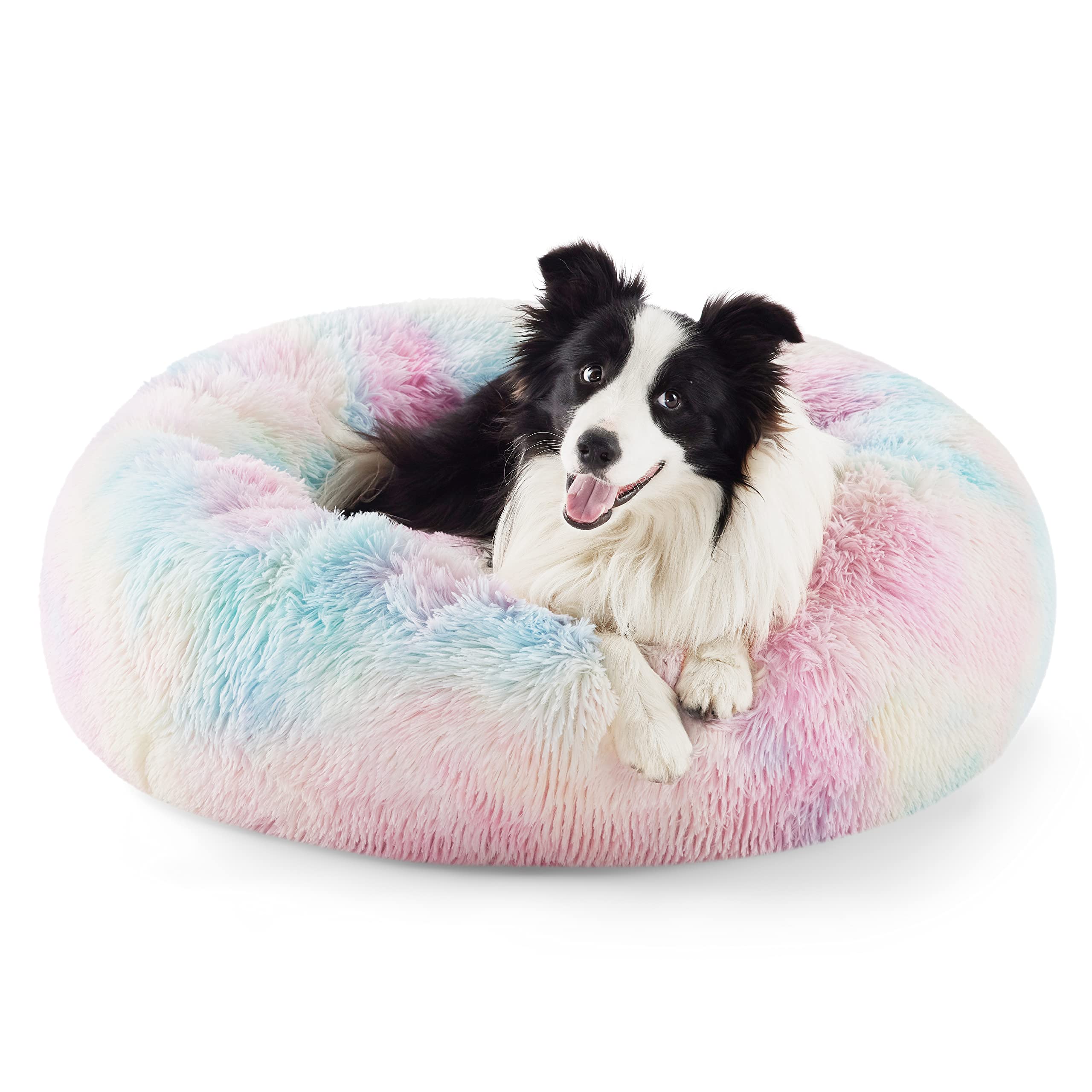 Bedsure Calming Dog Bed for Small Dogs - Donut Washable Small Pet Bed, 23 inches Anti-Slip Round Fluffy Plush Faux Fur Large Cat Bed, Fits up to 25 lbs Pets, Camel