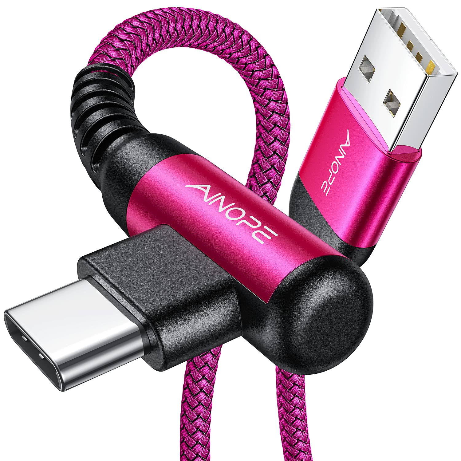 AINOPE USB C Cable [2-Pack, 6.6ft] 3.1A Type C Charger Fast Charging, Right Angle USB to USB C Cable Braided USBC Charger for Galaxy S10+ S10 S9, Note 10 9, LG V30, Moto, iPhone 16 15 Cord Type C