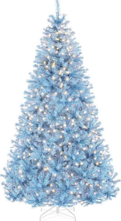 Best Choice Products 6ft Pre-Lit Baby Blue Christmas Tree, Full Artificial Holiday Decoration w/ 947 Branch Tips, 250 Lights, Foldable Base