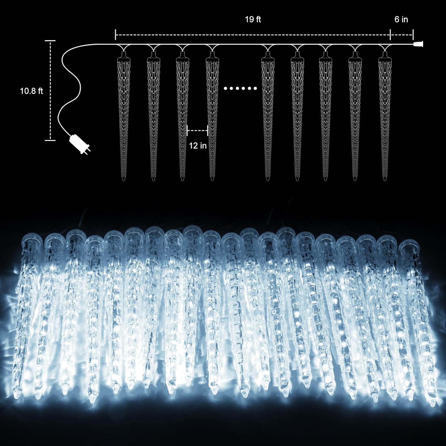 Brightown Christmas Icicle Lights Outdoor, 20ft Meteor Shower Lights with 20 Large Tube 480 LED Dropping Effect, Waterproof Icicle Indoor for Tree Patio Roof Holiday Decor, Cool White