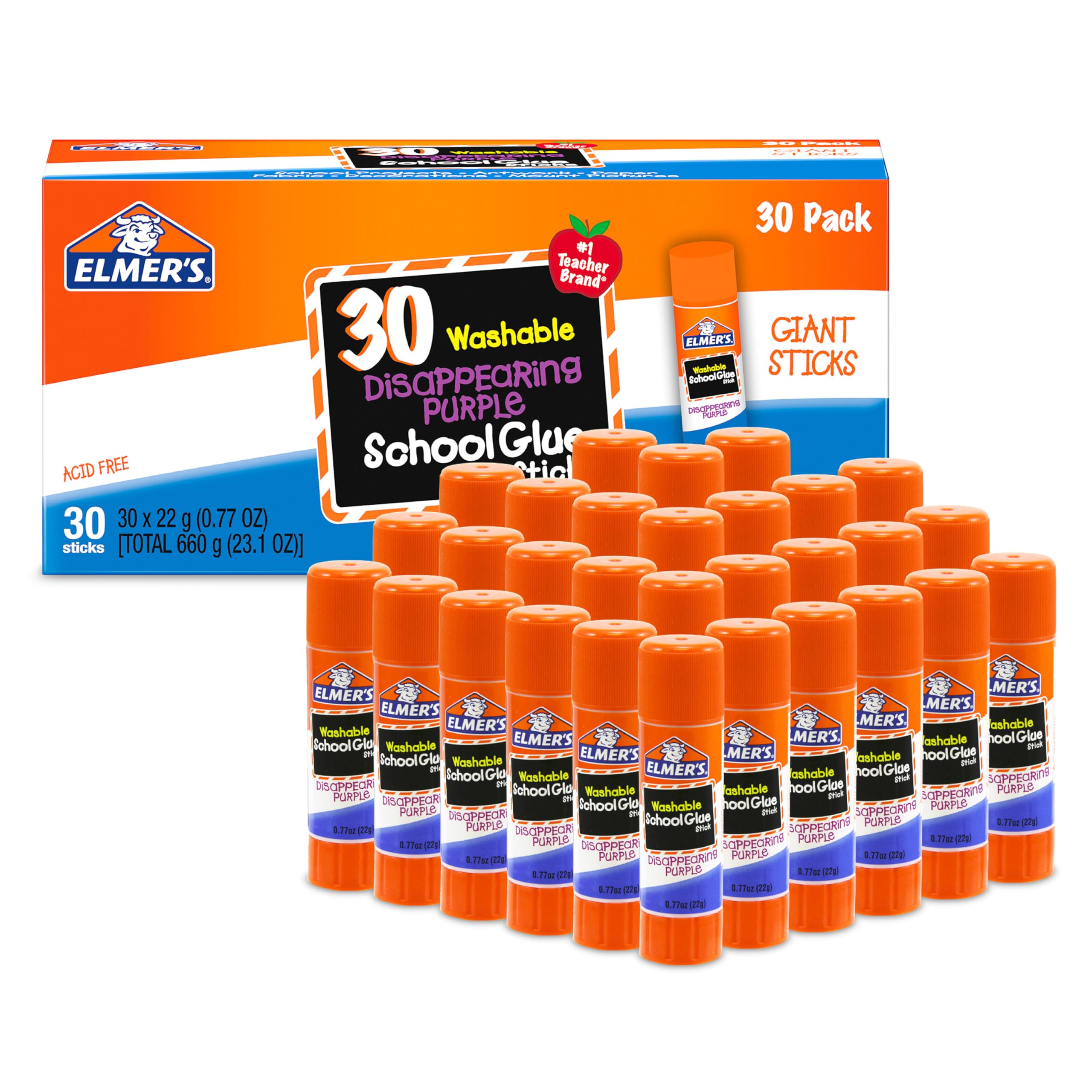 Elmer's Disappearing Purple School Glue Sticks Washable 22 Grams 3 Count