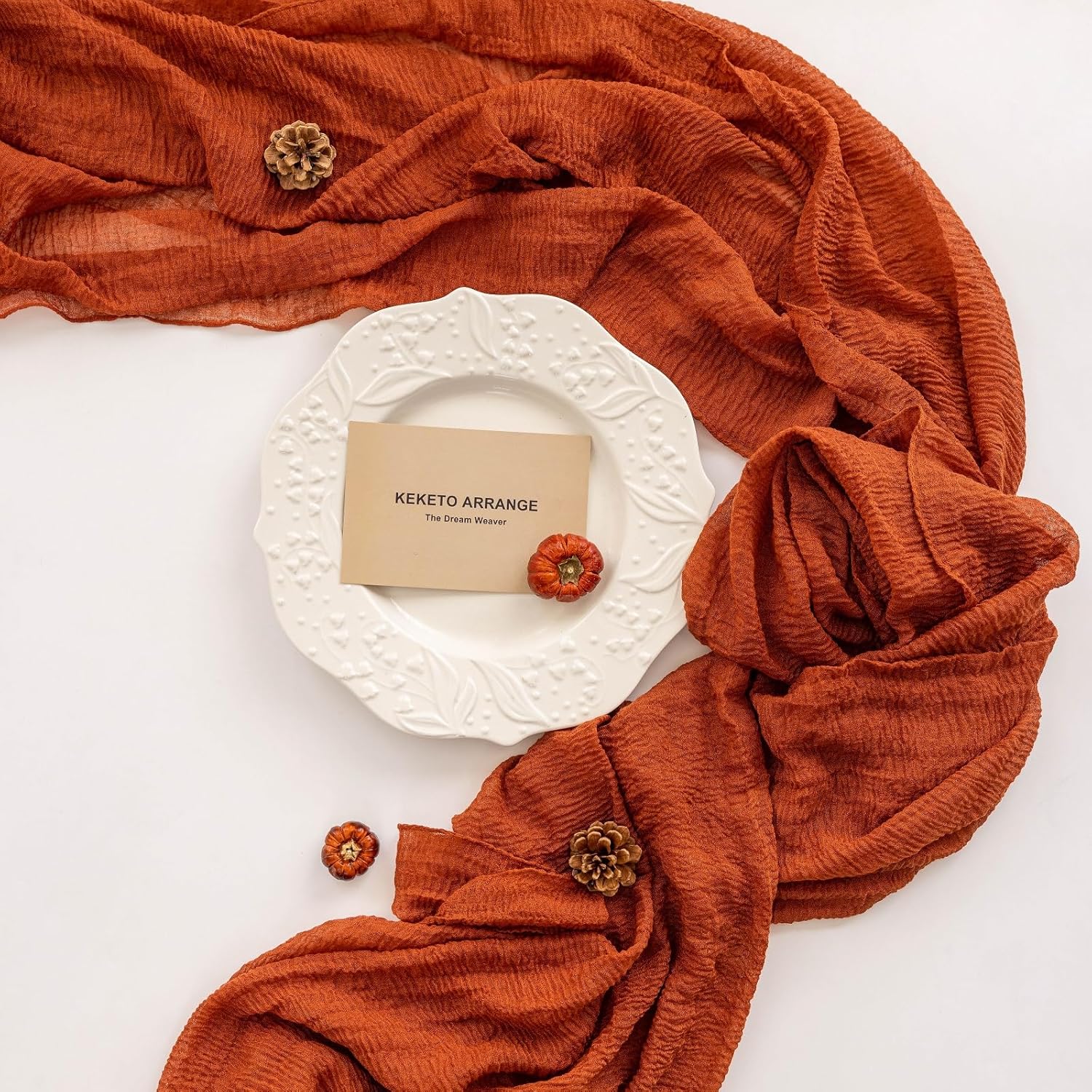 Thanksgiving Fall Table Runner Terracotta Gauze 120 Inch 10 FT Rustic Burnt Orange Sheer Cheese Cloth for Bridal Shower Friendsgiving Party Centerpiece Decor Fall Decorations for Home