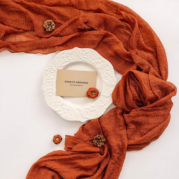 Thanksgiving Fall Table Runner Terracotta Gauze 120 Inch 10 FT Rustic Burnt Orange Sheer Cheese Cloth for Bridal Shower Friendsgiving Party Centerpiece Decor Fall Decorations for Home