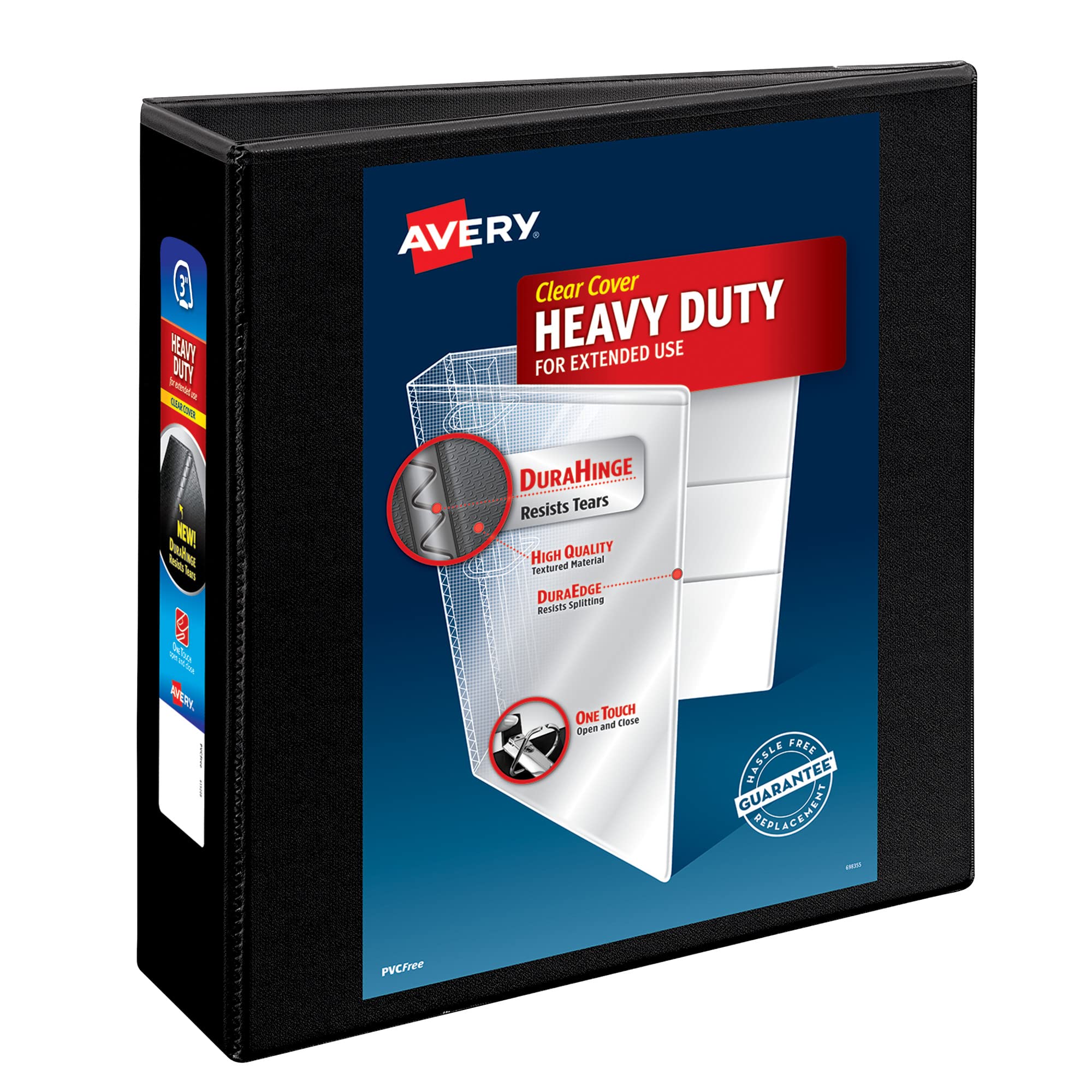 Avery Heavy-Duty View 3 Ring Binder, 1" One Touch Slant Rings, Holds 8.5" x 11" Paper, 1 Black Binder (05300)