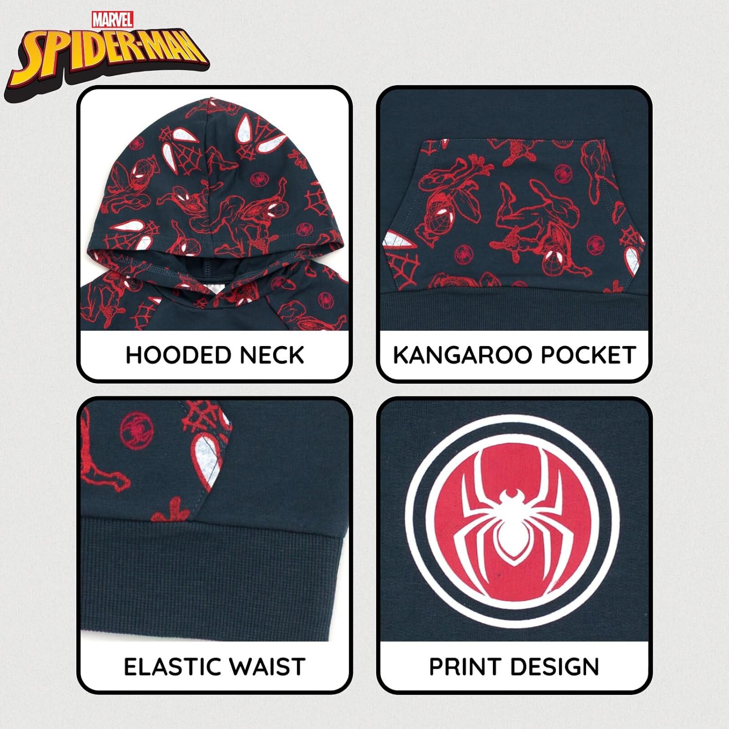 Marvel Spider-Man French Terry Pullover Hoodie and Shorts Toddler to Big Kid Sizes (2T - 18-20)