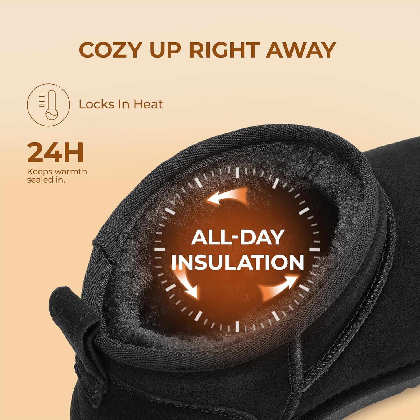 DREAM PAIRS Ankle Winter Mini Boots for Women Genuine Suede Faux Fur Lining Water Resistant Warm Snow Boots Slip On Memory Foam Comfort Booties FuzzyClassic