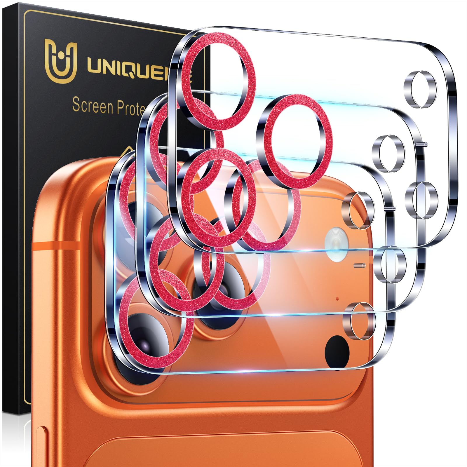 UniqueMe Compatible for 3 Pack iPhone 17 Pro Camera Lens Protector - [Drop Protection] 9H Tempered Glass Camera Cover Screen [Update New Version]【Not for 17 Pro Max】