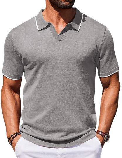 COOFANDY Mens Polo Shirts Short Sleeve Casual Knit Polo Shirt Vintage Golf T Shirts Old Money Tops