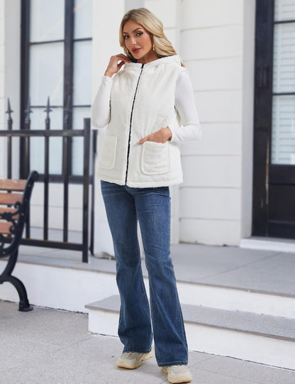 YUCOLEN Womens Puffer Vest Reversible Hooded Fleece Coat Quilted Zip Up Sleeveless Jacket Winter Outerwear with Pockets