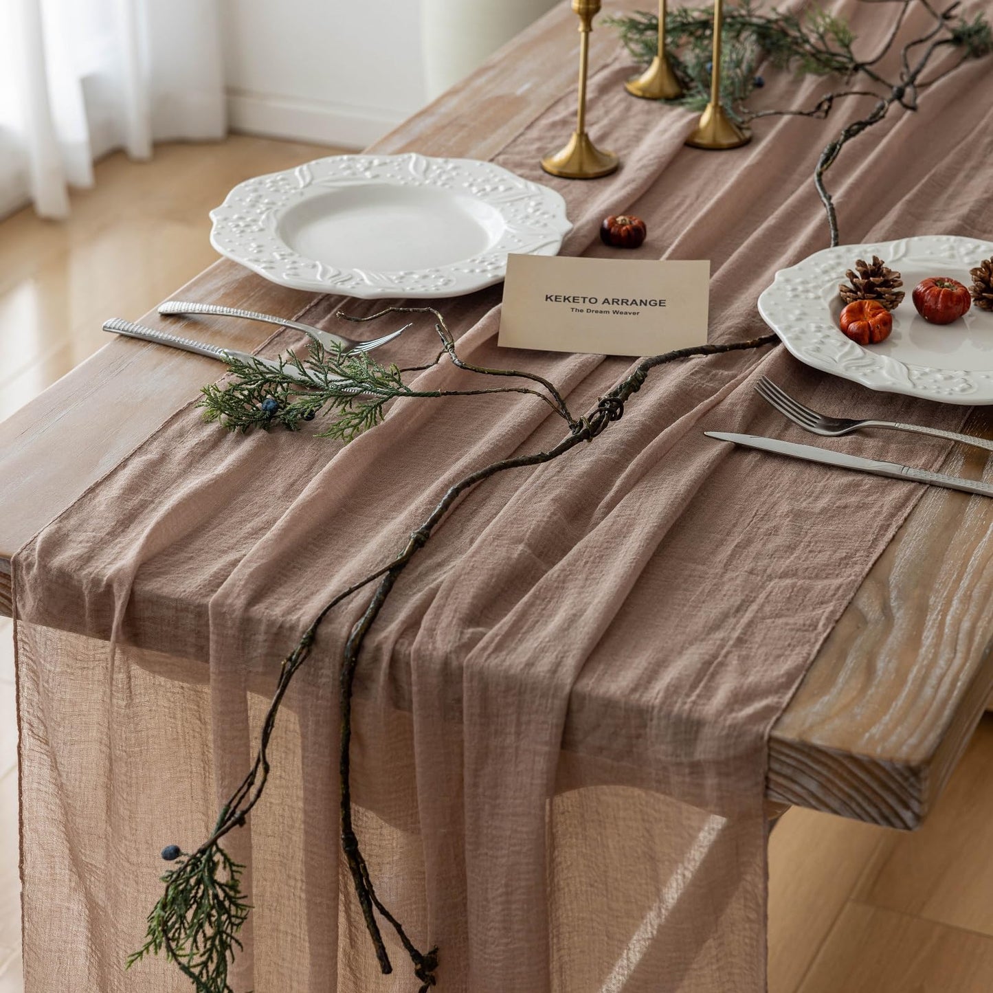 Thanksgiving Fall Table Runner Terracotta Gauze 120 Inch 10 FT Rustic Burnt Orange Sheer Cheese Cloth for Bridal Shower Friendsgiving Party Centerpiece Decor Fall Decorations for Home