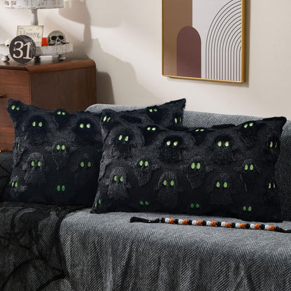DFXSZ Halloween Pillow Covers 18x18 inch Set of 2 White Ghost Throw Pillow Cases Soft Plush Faux Fur Wool Couch Cushion Case for Chair Sofa Bedroom Living Room Home Decor PTK03A18