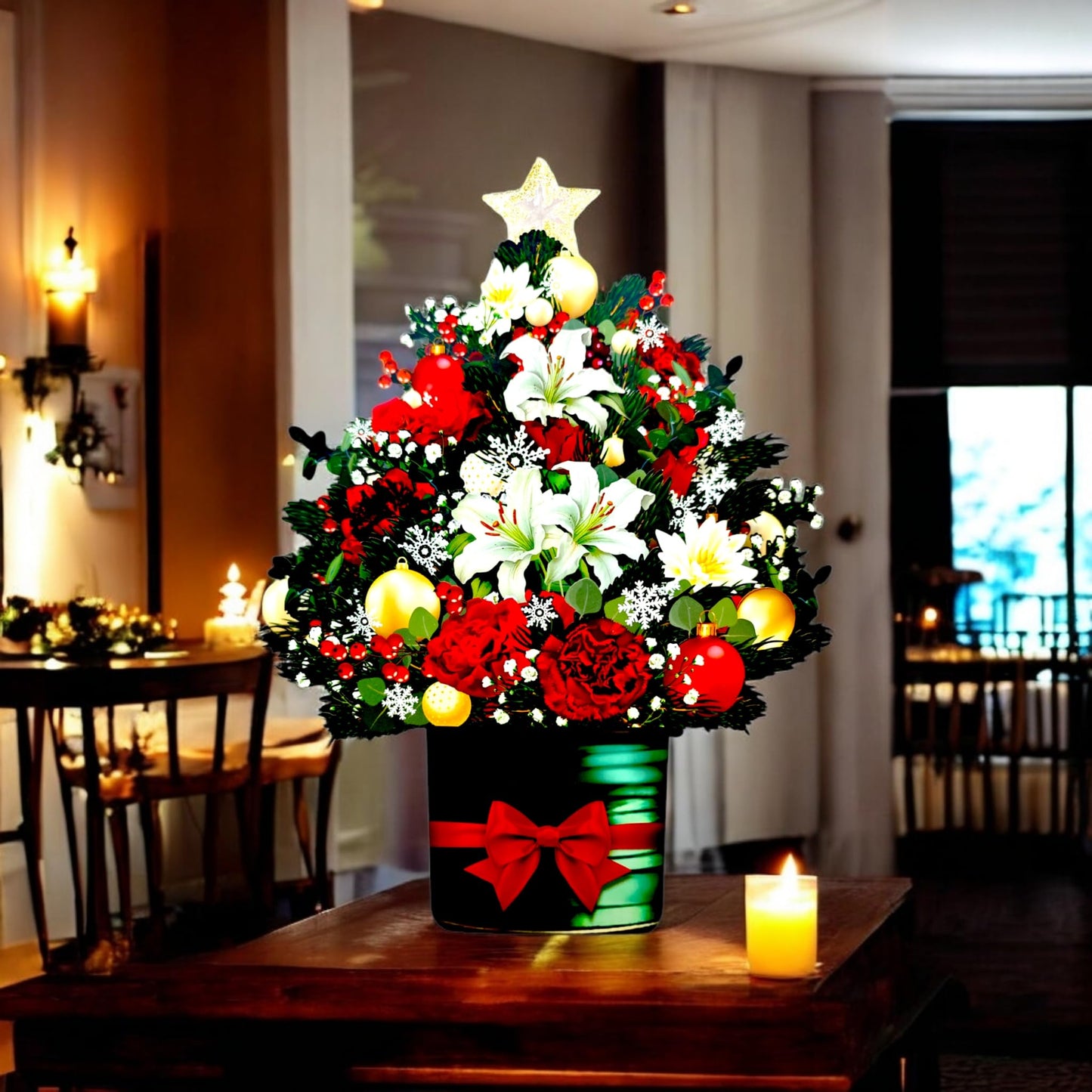 Christmas Cards with Lights and Music, Christmas Bouquet with Snowman, Popup Musical Greeting Card for Holiday New Year