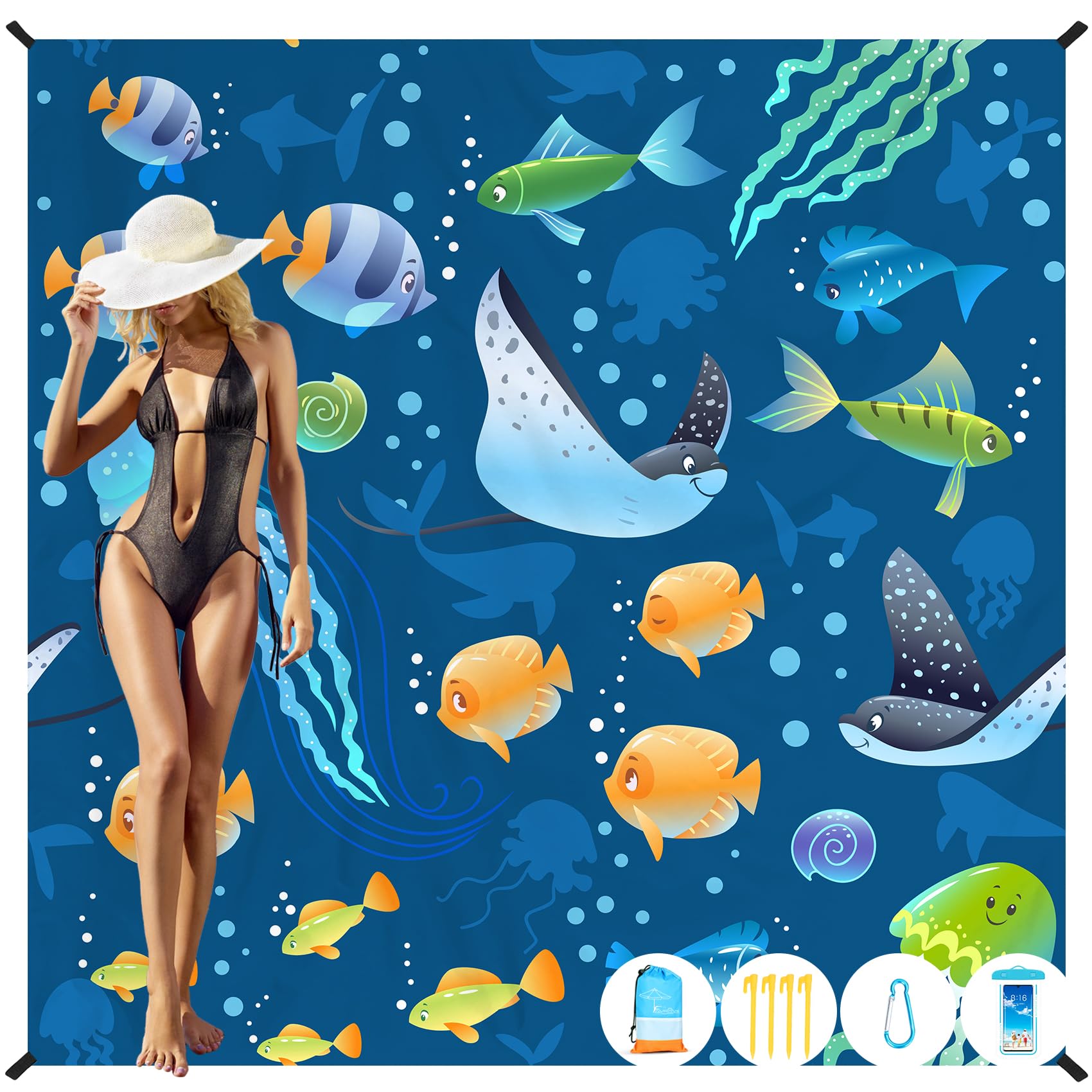 Beach Blanket Oversized Extra Large 78" X 81",Waterproof Sandproof Beach Blanket 1-7 Adults Lightweight Durable for Travel Camping Hiking Picnic
