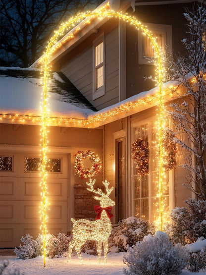 Flacchi Christmas Decoration Outdoor Arch Lights - 7.5FT 360LED Waterproof String Lights with Timer, 8 Modes for Holiday Party,Wedding, Garden, Patio (Warm White)