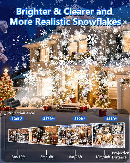 Snowflake Christmas Projector Lights Outdoor, 2025 Upgraded Double Head, 360° Rotating, IP65 Waterproof, Timer Function - Holiday, Party, Christmas Decorations & Gifts for Yard, Garden, Indoor
