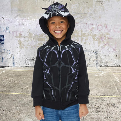 Marvel Avengers Black Panther Cosplay Fleece Zip Up Pullover Hoodie Toddler to Little Kid