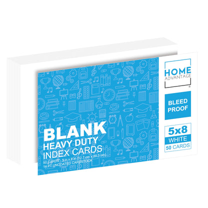 Home Advantage 4x6 Blank Index Cards - 50 Pack of Heavy Duty Bleed Proof Notecards & Flashcards
