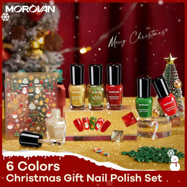 Morovan Christmas Nail Polish Set: 2025 Glitter Red Green Gold Silver Fingernail Polish Kit with Sticker Winter Quick Dry Regular Nail Polish Pack Manicure Gifts for Women Girls Holiday Party