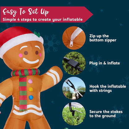 Joiedomi 8 FT Christmas Inflatables Gingerbread Man with Candy Cane, Christmas Blow Ups Gingerbread Inflatable Yard Decoration with Build-in LEDs for Xmas, Party, Outdoor, Yard, Garden, Lawn Décor