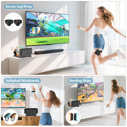 Switch Sports Accessories Kit with Storage Station - Compatible with Switch/OLED & Joy-con, Ideal for Family Sports Party Game Storage and Organization Wii U PS3 Interactive Gaming Figures