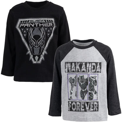 Marvel Avengers Spider-Man Iron Man Captain America Hulk Black Panther Miles 2 Pack Long Sleeve T-Shirts Toddler to Big Kid
