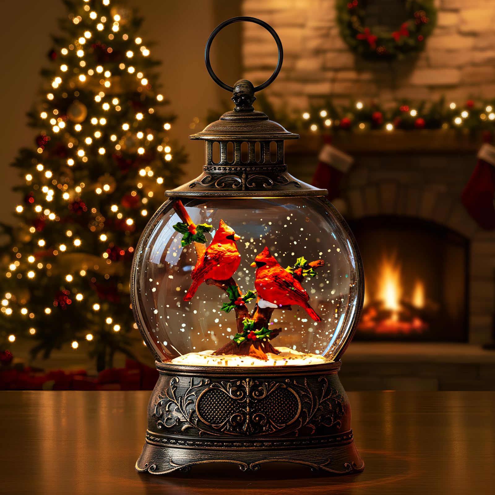 Christmas Snow Globes Christmas Water Lantern with Snowy Train Snowman, Music & 6H Timer, USB Lined/Battery Operated Lighted Lanterns for Xmas Festival Decoration Gifts