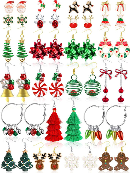 23 Pairs Christmas Earrings for Women Xmas Holiday Dangle Earrings Christmas Stud Tree Snowflake Bow Bells Light Earrings Bulk Cute Christmas Party Jewelry Gifts